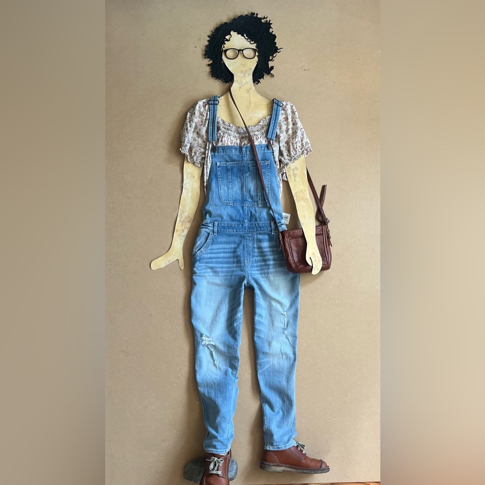 New Old Stock Abercrombie & Fitch Slim Distressed Denim Overalls Bibs sz L